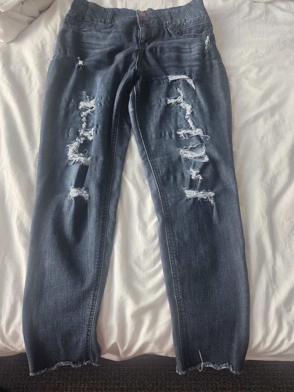 No Boundaries Dark Wash Distressed Boyfriend Jeans